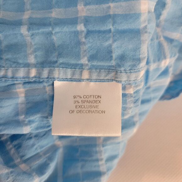 Taylor Byrd Shirt Mens XL Blue Plaid Seersucker Short Sleeve Button Down Preppy - Picture 10 of 10